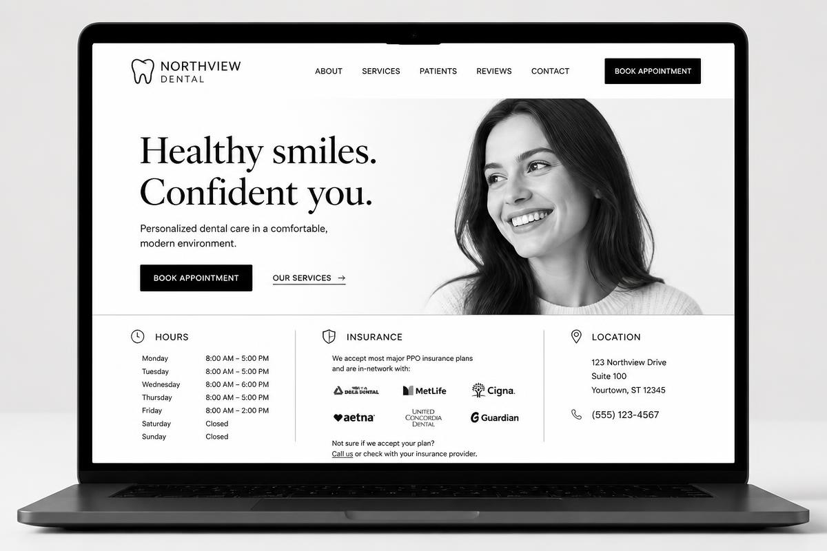 Website design concept for North Shore Dental